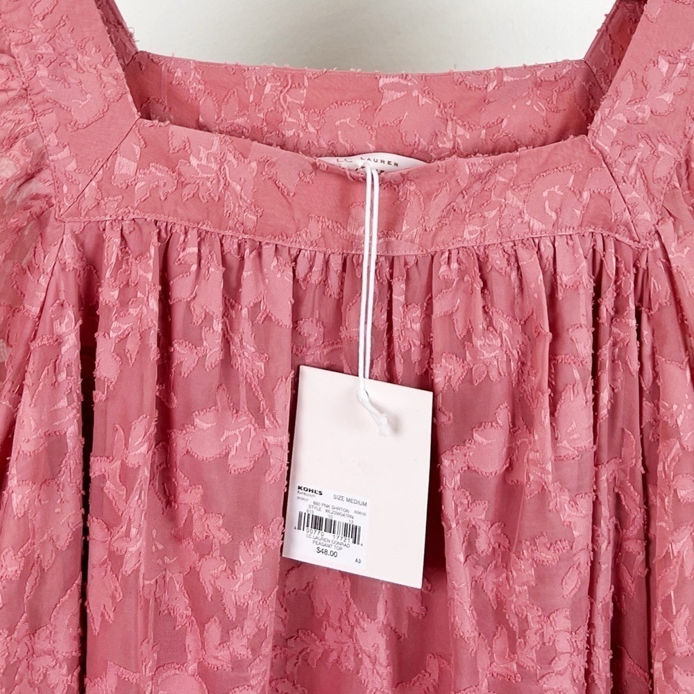 NWT LC Lauren Conrad Jacquard Square Neck Lace Peasant Top - Picture 3 of 6